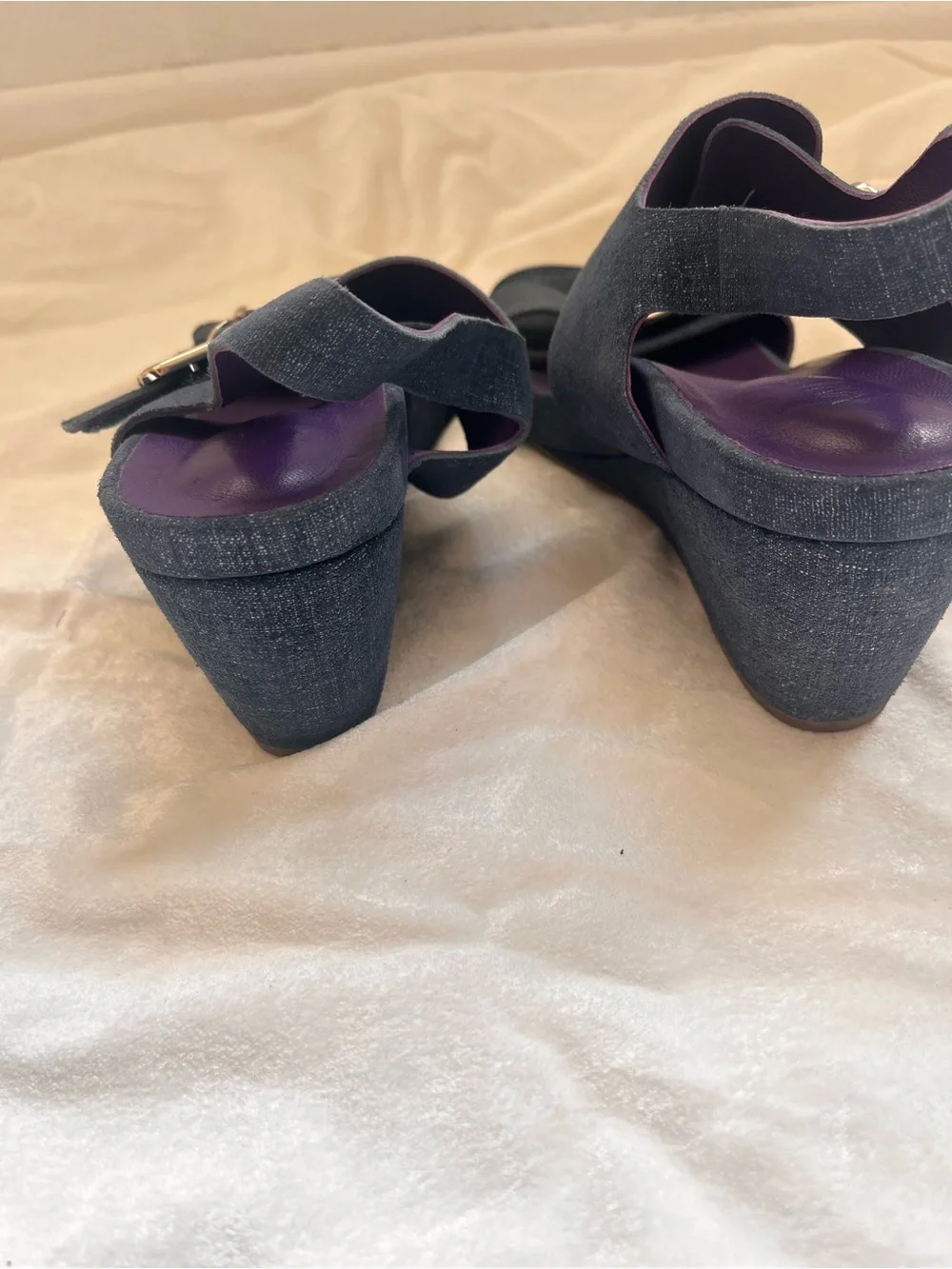 Vaneli Navy Denim Buckle Slingback Sandals
